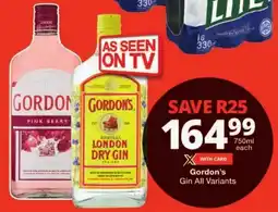 Checkers Gordon's Gin All Variants offer