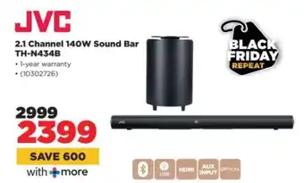 HiFi Corp JVC 2.1 Channel 140W Sound Bar TH-N434B offer