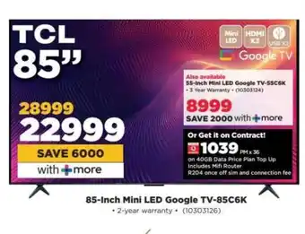 HiFi Corp 85-Inch Mini LED Google TV-85C6K offer