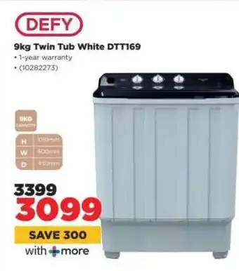 HiFi Corp DEFY 9KG Twin Tub White DTT169 offer