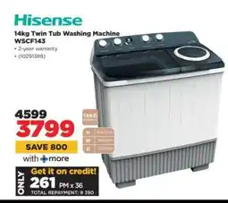 HiFi Corp Hisense 14kg Twin Tub Washing Machine WSCF143 offer