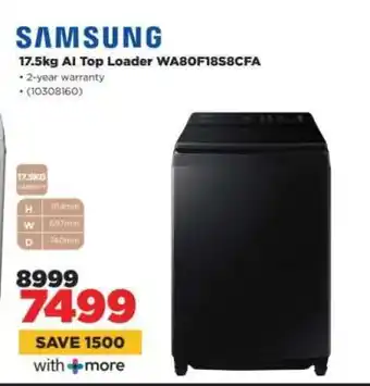 HiFi Corp Samsung 17.5kg AI Top Loader WA80F18S8CFA offer