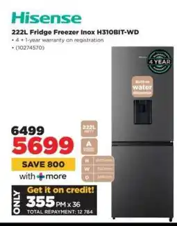HiFi Corp Hisense 222L Fridge Freezer Inox H310BIT-WD offer