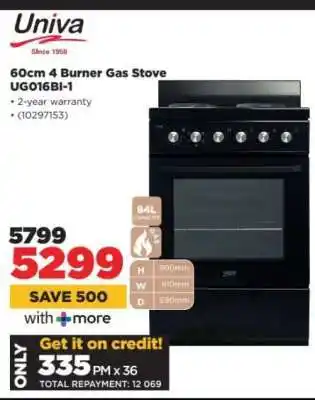 HiFi Corp Univa 60cm 4 Burner Gas Stove UG016BI-1 offer