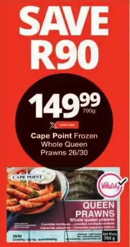 Checkers Cape Point Frozen Whole Queen Prawns offer