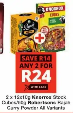Checkers Knorrox Stock Cubes/ Robertsons Rajah Curry Powder All Variants offer