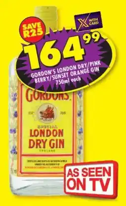 Shoprite Liquor Gordon's london dry/ pink berry/ sunset orange gin offer