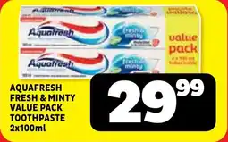 Usave Aquafresh fresh & minty value pack toothpaste offer