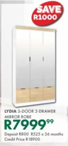 Beares Lydia 3-door 3-drawer mirror robe offer
