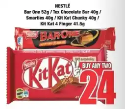 Boxer Nestlé Bar One/ Tex Chocolate Bar/ Smarties/ Kit Kat Chunky/ Kit Kat 4 Finger offer