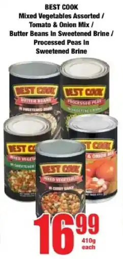 Boxer Best Cook Mixed Vegetables Assorted/ Tomato & Onion Mix / Butter Beans In Sweetened Brine/ Processed Peas In Sweetened Brine offer