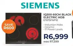Kloppers Siemens iq300 black electric hob offer