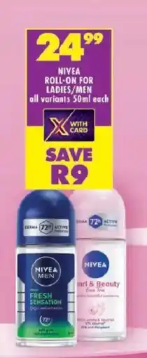 Shoprite Nivea roll-on for ladies/ men offer