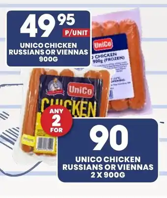Econo Foods Unico Chicken Russians or Viennas 2x900g offer