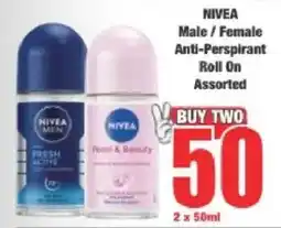 Boxer Nivea Male/ Female Anti-Perspirant Roll On Assorted offer