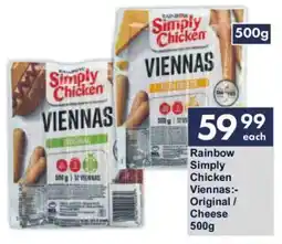 President Hyper Rainbow Simply Chicken Viennas Original/ Cheese offer