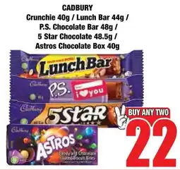 Boxer Superstores Cadbury Crunchie/ Lunch Bar/ P.S. Chocolate Bar/ 5 Star Chocolate/ Astros Chocolate Box offer