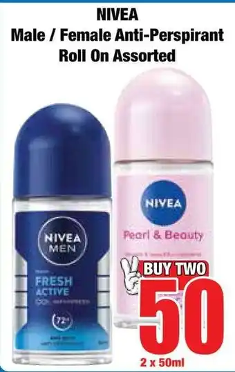 Boxer Superstores Nivea Male/ Female Anti-Perspirant Roll On Assorted offer