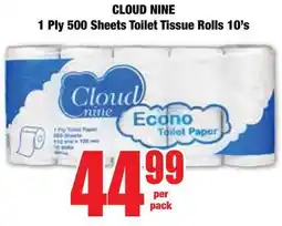Boxer Superstores Cloud Nine 1 Ply 500 Sheets Toilet Tissue Rolls offer