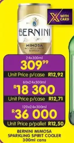Shoprite Liquor Bernini mimosa sparkling spirit cooler cans offer