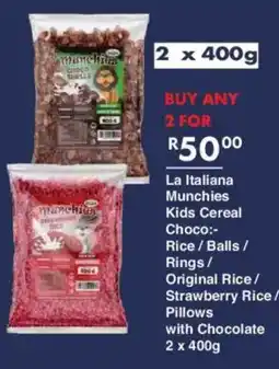 President Hyper La Italiana Munchies Kids Cereal Choco Rice/ Balls/ Rings/ Original Rice/ Strawberry Rice/ Pillows with Chocolate offer