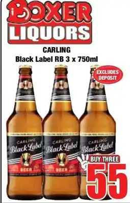 Boxer CARLING Black Label RB 3 x 750ml offer