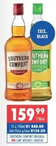 Ultra Liquors Southern comfort original or lime whiskey liqueur offer