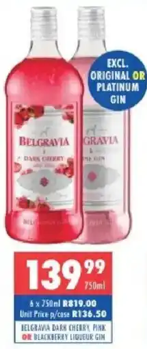 Ultra Liquors Belgravia dark cherry pink or blackberry liqueur gin offer