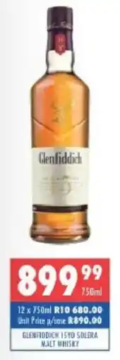Ultra Liquors Glenfiddich 15yo solera malt whisky offer
