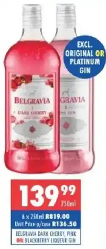 Ultra Liquors Belgravia dark cherry pink or blackberry liqueur gin offer