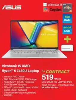 Incredible Connection ASUS Vivobook 15 AMD Ryzen 5 7430U Laptop offer