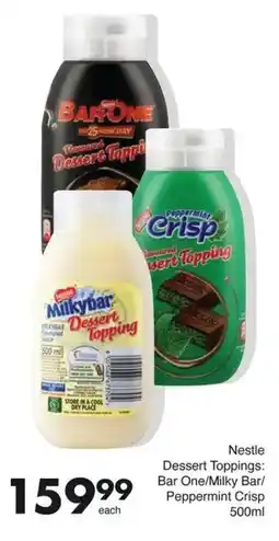 Save Nestle Dessert Toppings Bar One/ Milky Bar/ Peppermint Crisp offer
