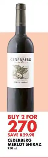 Woolworths CEDERBERG Merlot/Shiraz offer