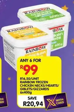 Shoprite RAINBOW FROZEN CHICKEN NECKS/HEARTS/GIBLETS/GIZZARDS 6x400g offer