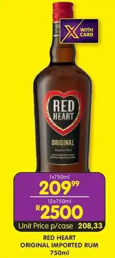 Shoprite RED HEART ORIGINAL IMPORTED RUM 750ml offer