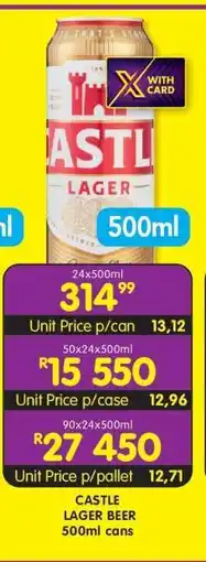 Shoprite CASTLE LAGER BEER 500ml cans offer