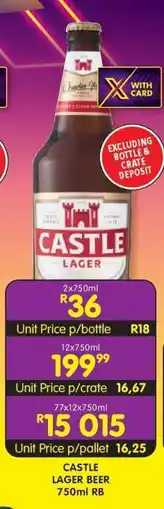 Shoprite CASTLE LAGER BEER 750ml RB offer