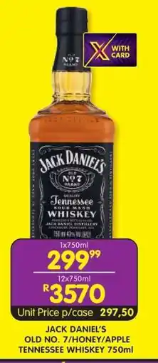 Shoprite JACK DANIEL’S OLD NO. 7/HONEY/APPLE TENNESSEE WHISKEY 750ml offer