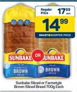 Pick n Pay Sunbake Sliced or Farmstyle Brown Sliced Bread 700g Each offer