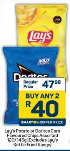 Pick n Pay Lay's Potato or Doritos Corn Flavoured Chips Assorted 120/145g offer