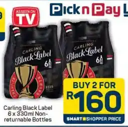 Pick n Pay Carling Black Label 6 x 330ml Non-returnable Bottles offer