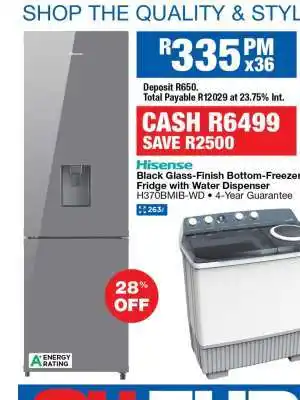 OK Furniture Hisense Black Glass-Finish Bottom-Freezer Fridge with Water Dispenser offer