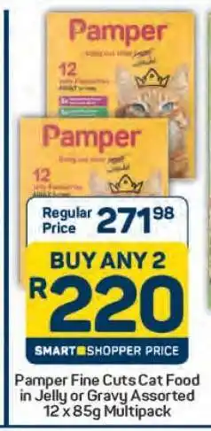 Pick n Pay Pamper Fine Cuts Cat Food in Jelly or Gravy Assorted 12 x 85g Multipack offer