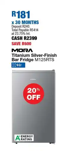 OK Furniture MORA Titanium Silver-Finish Bar Fridge M125RTS offer