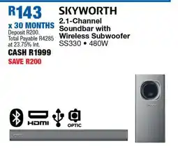 OK Furniture SKYWORTH 2.1 Channel Soundbar with Wireless Subwoofer offer