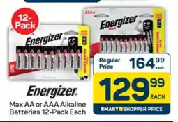 Pick n Pay Energizer Max AA or AAA Alkaline Batteries 12-Pack Each offer