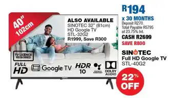 OK Furniture SINOTEC Full HD Google TV STL-40G2 offer