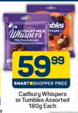 Pick n Pay Cadbury Whispers or Tumbles Assorted 180g Each offer