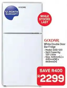 Pick n Pay Hypermarket Goldair White Double Door Bar Fridge offer