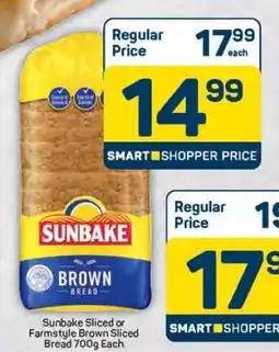 Pick n Pay Sunbake Sliced or Farmstyle Brown Sliced Bread 700g Each offer